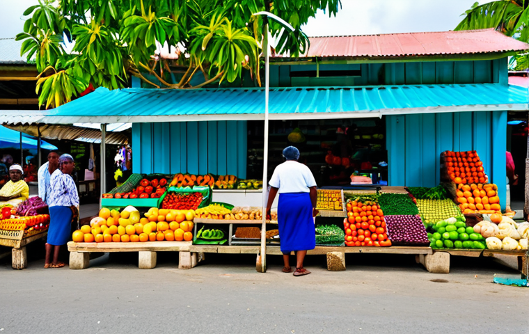 **
"A vibrant marketplace in Port Vila, Vanuatu. Local vendors are selling colorful fruits, vegetables, and handcrafted souvenirs. People are fully clothed in modest, everyday attire, browsing the stalls. In the background, traditional architecture blends with modern shops. Bright daylight, bustling atmosphere, safe for work, appropriate content, fully clothed, professional photography, perfect anatomy, correct proportions, natural pose, high quality, family-friendly."
**