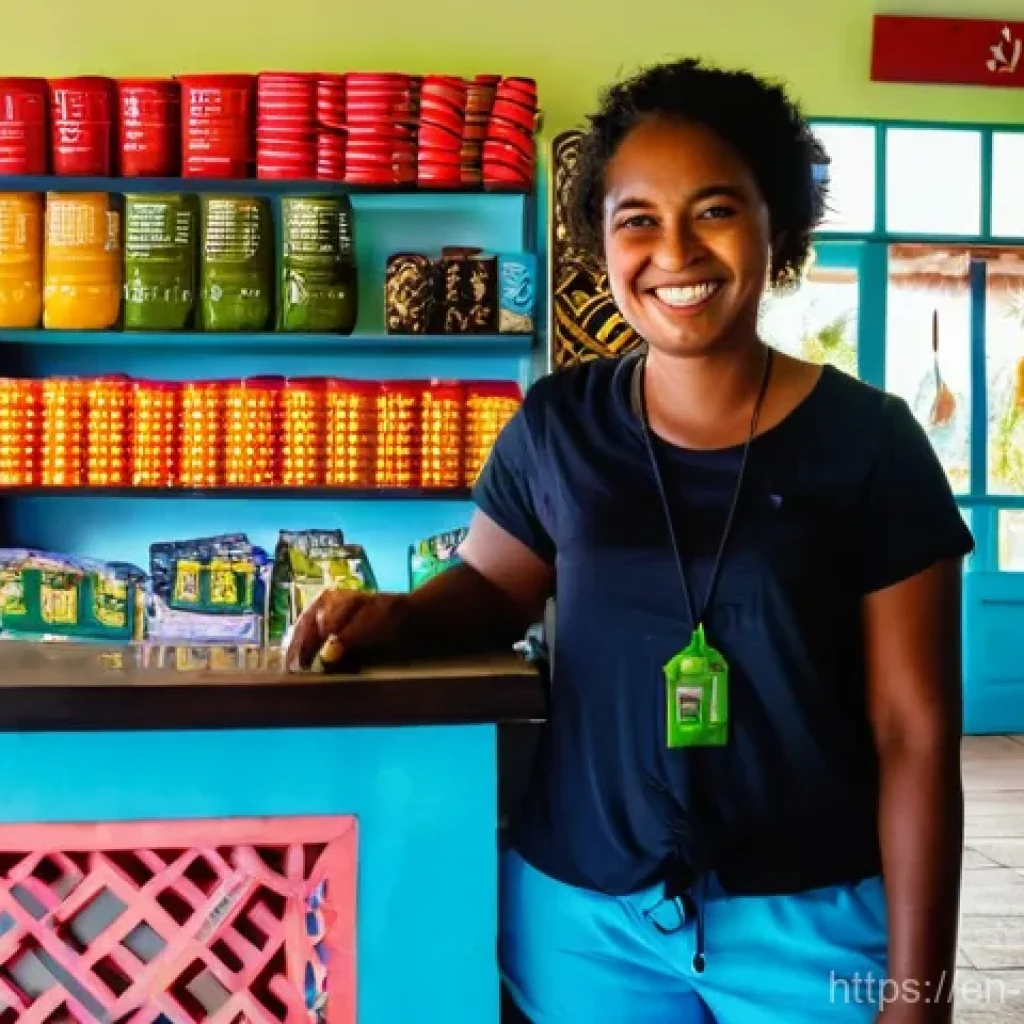 바누아투 유심 및 인터넷 - **Prompt:** A young female traveler, dressed in light, modest summer clothing (e.g., linen shorts an...