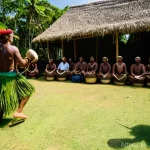 바누아투 원주민의 생활 방식 - **Vanuatu Kastom Ceremony:** A vibrant kastom ceremony taking place in a lush, traditional Vanuatu v...