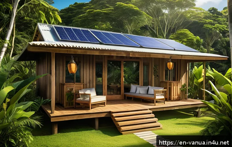 바누아투 숙박 팁 - A cozy eco-lodge nestled in a lush tropical forest on a quiet island in Vanuatu, featuring rustic wo...