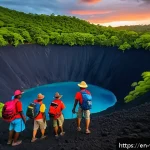 Home 23 바누아투 경제와 산업 - A vibrant scene of eco-tourism in Vanuatu featuring a group of diverse tourists wearing light advent...
