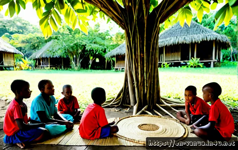 Home 17 바누아투의 전통적인 교육 방식 - Photorealistic documentary scene of traditional education in a rural Vanuatu village, an elderly Ni-...